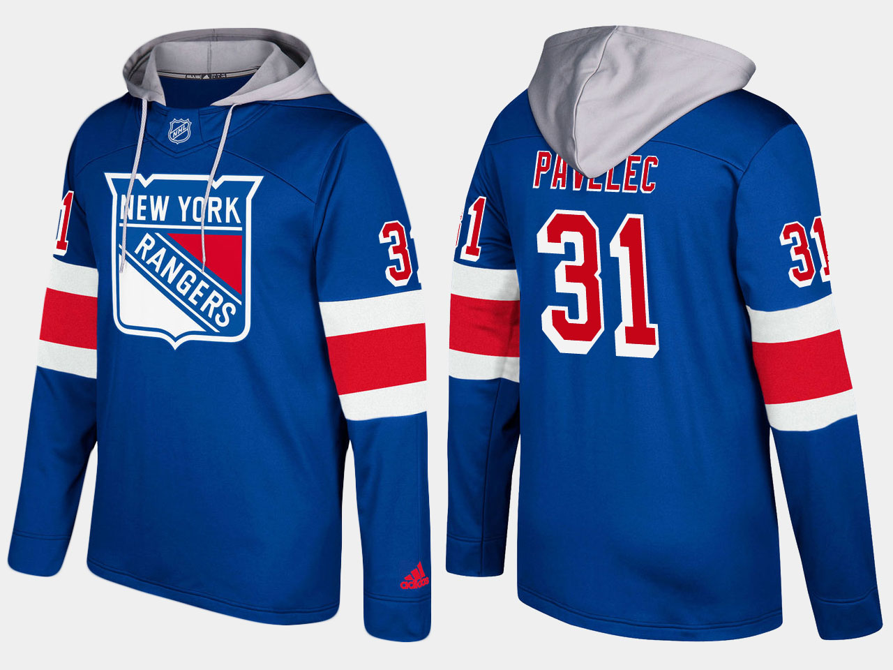 Men NHL New York rangers 31 ondrej pavelec blue hoodie
